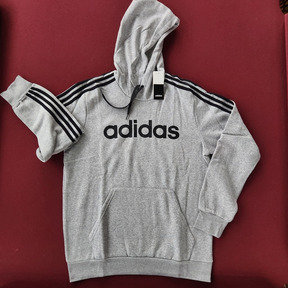 ADIDAS Heather Grey Sweatshirt with Black Stripes Size Large